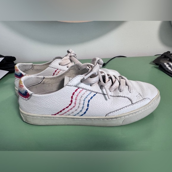 Shoes - Soludos White Leather Sneakers with Rainbow Accents, size 7.5